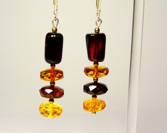 Boucles d'oreilles pendantes en ambre de la Baltique, pierre naturelle transparente marron à facettes 4591