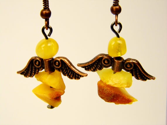 Baltic Amber Angel Dangle Drop Earrings Multicolor Natural Stone Genuine Gemstone A0296