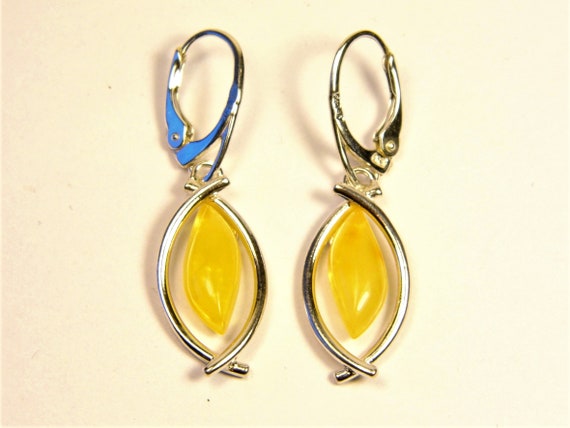 Sterling Silver 925 and natural genuine butterscotch egg yolk yellow Baltic Amber earrings authentic women's handmade jewelry 3855