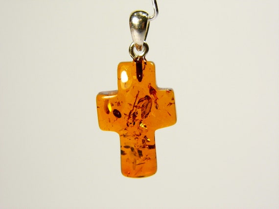 Baltic Amber Cross Pendant Brown Cognac Transparent Stone Natural Gemstone 5244