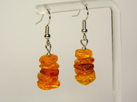 Baltic Amber Dangle Drop Earrings Brown Cognac Natural Stone Genuine 6082