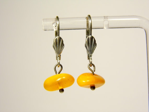 Baltic Amber Dangle Drop Earrings Yellow Natural Stone  Genuine Gemstone 5941