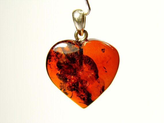 Baltic Amber Heart Pendant Charm 0.79x0.71" Cognac Transparent Brown Stone 5282