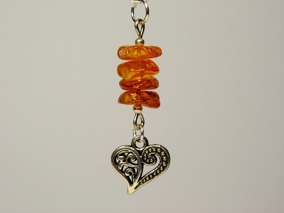 Baltic Amber Pendant Charm Heart Cognac Brown Natural Stone Genuine 6116