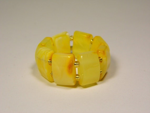 Baltic Amber Ring Size 10 Yellow White Stone Women's Elastic Stretch  5816