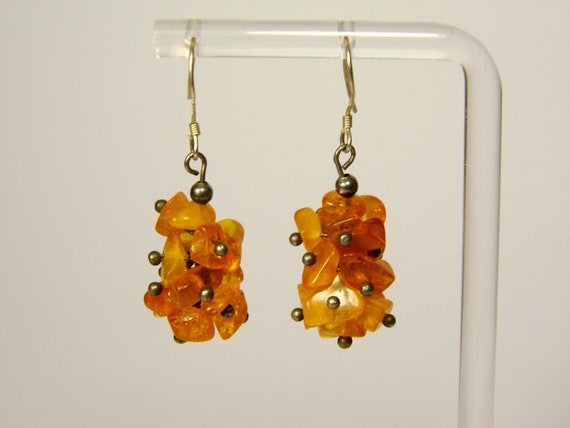 Baltic Amber Dangle Drop Earrings Brown Cognac Natural Stone Genuine 5961