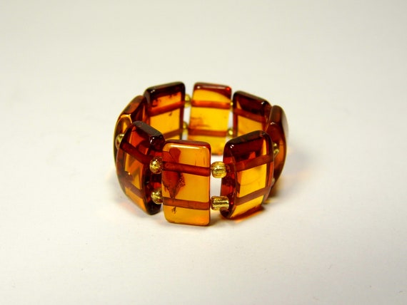 Baltic Amber Ring Size 8 Cognac Transparent Brown Women's Elastic Stretch 5649