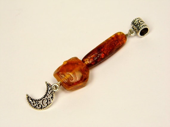 Baltic Amber Pendant With Moon Brown Cognac Natural Stone Genuine Gemstone A0262