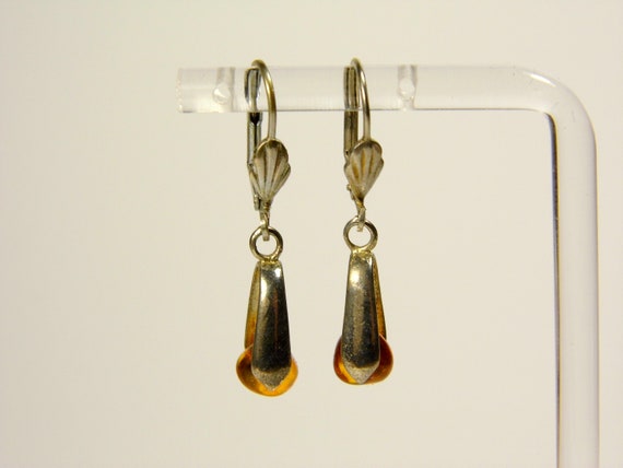 Baltic Amber Dangle Drop Earrings Brown Cognac Transparent Natural Stone 5933