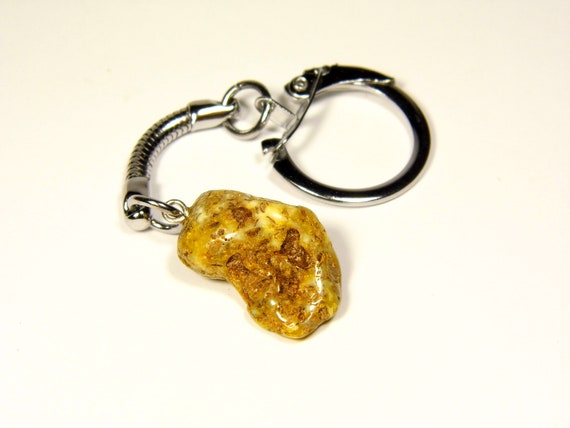 Baltic Amber Keychain Keyring Pendant Charm Souvenir Green Brindled Natural 5079