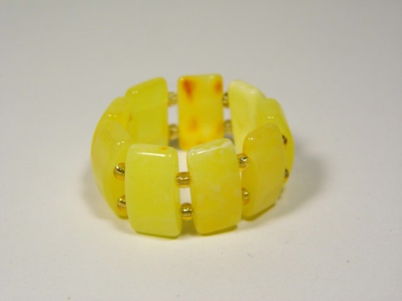 Baltic Amber Ring Size 11.5 Yellow Stone Women's Elastic Stretch  Natural 5869