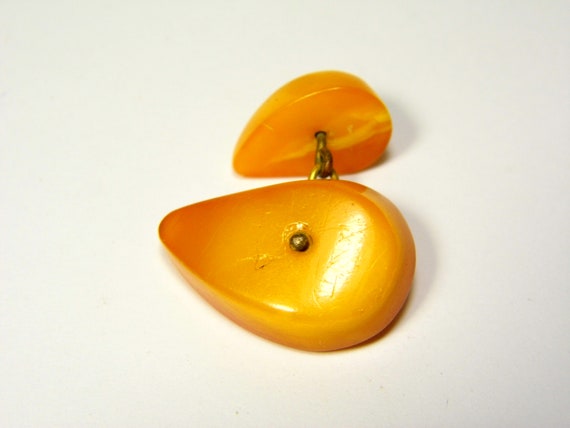 Vintage Baltic Amber Cufflink Butterscotch Egg yolk Yellow Brown Old Stone A0239