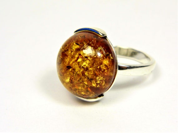 Natural Baltic Amber and Sterling Silver 925 ring size 5.25 brown / cognac color AP1043