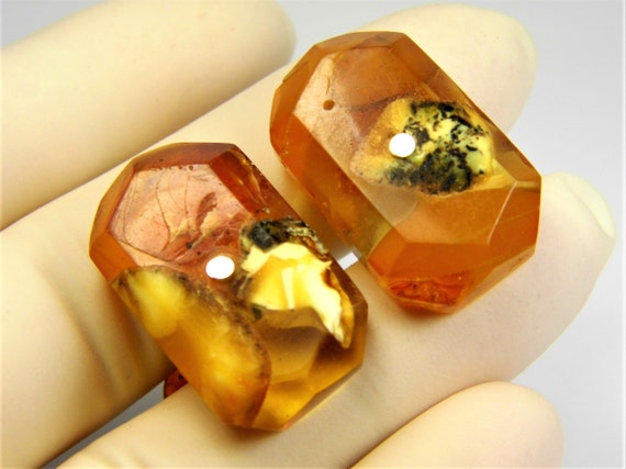 Old vintage Pressed Baltic Amber antique retro cuff-links authentic transparent 7.4 grams men's unique rare jewelry 3253