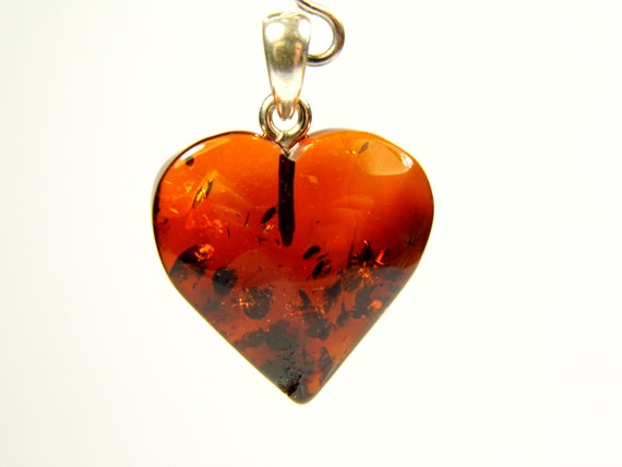 Baltic Amber Heart Pendant 0.75x0.75" Cognac Transparent Brown Natural 4771