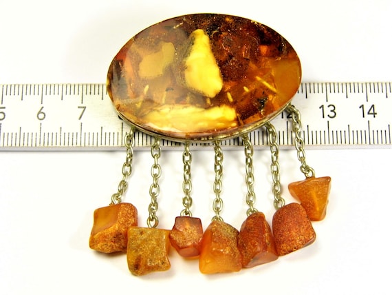 Old natural and pressed Baltic Amber women's brooch retro vintage 3351