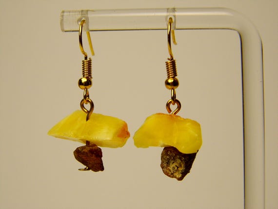 Baltic Amber Dangle Drop Earrings Raw Yellow Brown Multicolor Natural Stone Genuine Gemstone A0261