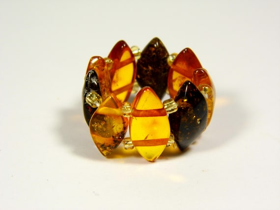 Baltic Amber Ring Size 4.5-5.5 Elastic Stretch Multicolor Stone Natural 4898