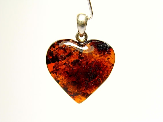 Baltic Amber Heart Pendant Charm 0.79x0.75" Brown Natural Stone Genuine 5313