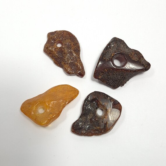 Lot of 4 Baltic Amber Pendants Brown Black Natural Gemstone A0454