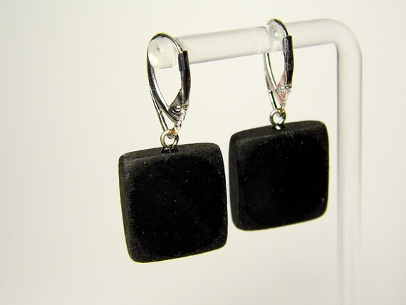 Baltic Amber Earrings Black Pressed Square Rectangle Unpolished Matte 5518