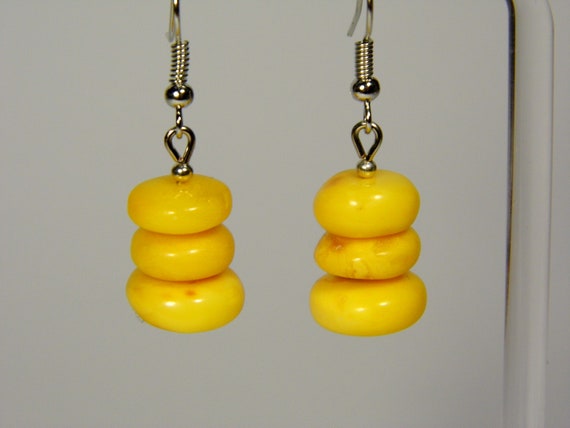 Baltic Amber Dangle Drop Earrings Yellow White Butterscotch Natural Stone 6120