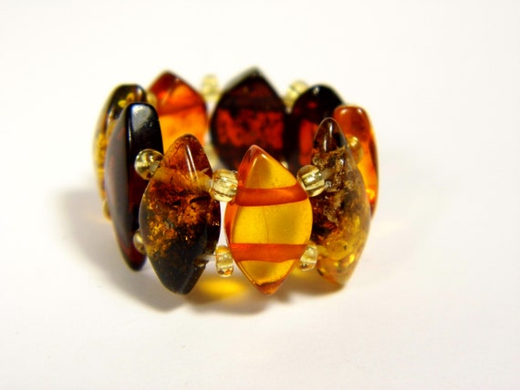 Baltic Amber Ring Size 5.5-6.5 Elastic Stretch Multicolor Stone Natural 4899