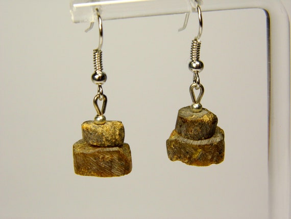 Baltic Amber Dangle Drop Earrings Unpolished Black Brown Natural Stone 6102