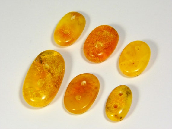 Lot of 6 Baltic Amber Buttons For Clothes Polished Brown Yellow Gemstone 5967