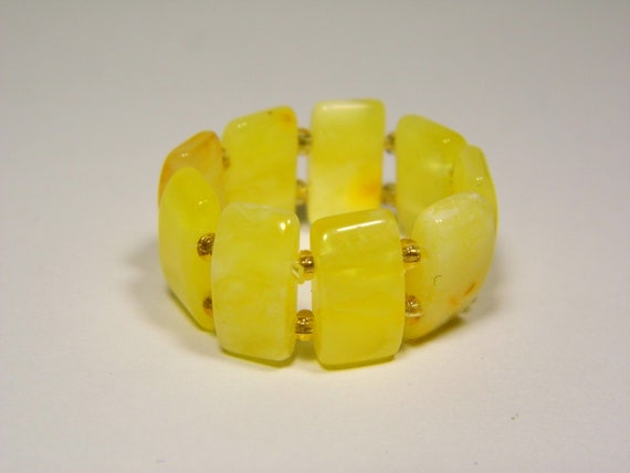 Baltic Amber Ring Size 12.5 Yellow Stone Women's Elastic Stretch  Natural 5864