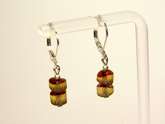 Baltic Amber Dangle Drop Earrings Unpolished Brown Green Natural Stone 5728