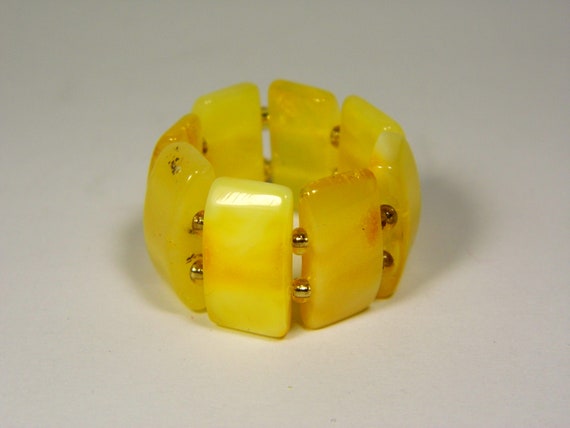 Baltic Amber Ring Size 10 Yellow Women's Elastic Stretch Butterscotch 5674