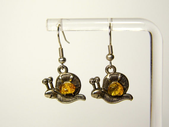 Baltic Amber Dangle Drop Snail Earrings Natural Stone Genuine Gemstone 5962