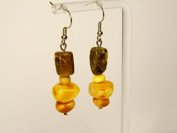 Baltic Amber Dangle Drop Earrings Multicolor Natural Stone Genuine Gemstone A0257