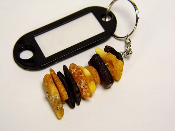 Baltic Amber Keychain Keyring Pendant Souvenir Black With Plastic ID Tag Name Label Souvenir A0341