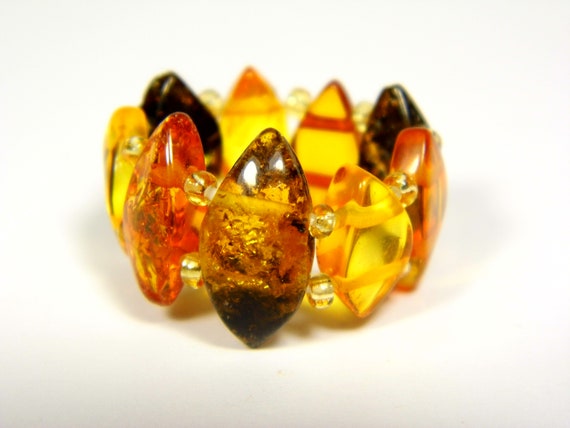 Baltic Amber Ring Size 5.5-6.5 Elastic Stretch Multicolor Stone Natural 4906