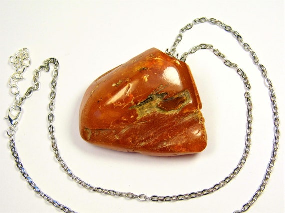 Baltic Amber Pendant Brown Women's Metal Chain Natural 3545