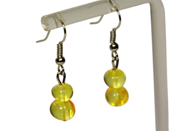 Natural Baltic Amber dangle / drop women's earrings honey / transparent 007R-2