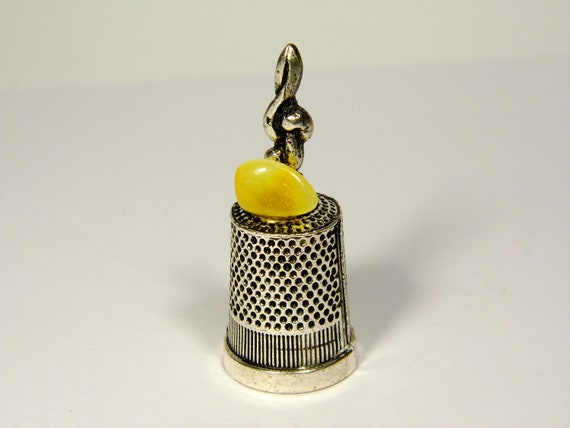 Treble Clef Thimble With Baltic Amber Natural Stone Genuine Gemstone 5435
