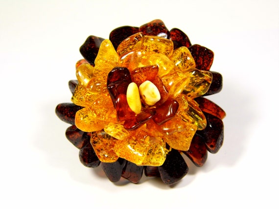 Baltic Amber Flower Hair Band Multicolor 2.1" Natural Genuine Gemstone 5021