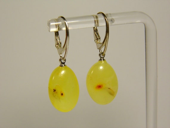 Baltic Amber Dangle Drop Earrings Yellow Women's Natural Genuine Gemstone 4657