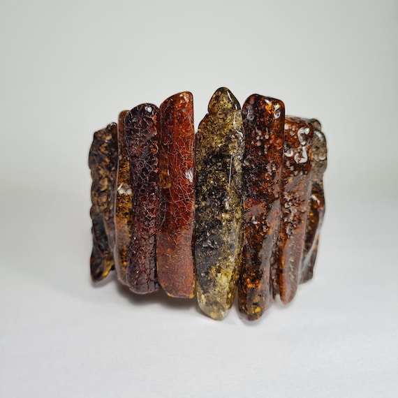 Baltic Amber stones natural genuine unique authentic women's bracelet jewelry cognac / honey / transparent 33 grams A0373