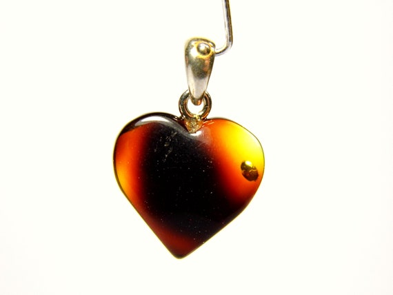 Baltic Amber Heart Pendant Charm 0.63x0.59" Brown Natural Stone Genuine 5318