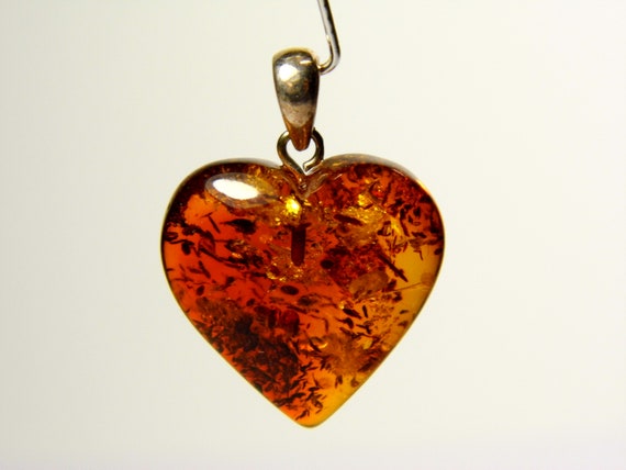 Baltic Amber Heart Pendant Charm 0.79x0.79" Cognac Transparent Brown Stone 5283