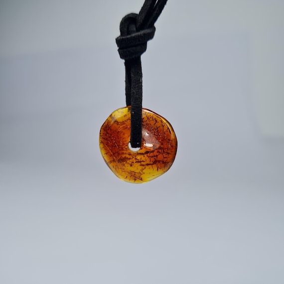 Baltic Amber Donut Pendant Brown Cognac Transparent Natural A0395