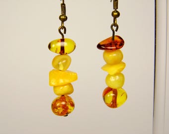 Baltic Amber Dangle Drop Earrings Multicolor Natural Stone Genuine Gemstone A0348