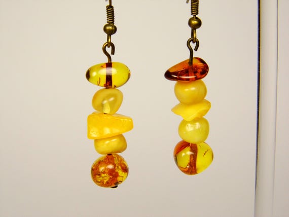 Baltic Amber Dangle Drop Earrings Multicolor Natural Stone Genuine Gemstone A0348