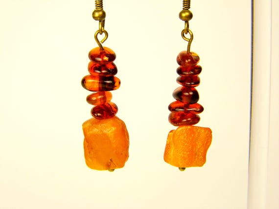 Baltic Amber Dangle Drop Earrings Multicolor Natural Stone Genuine Gemstone A0322
