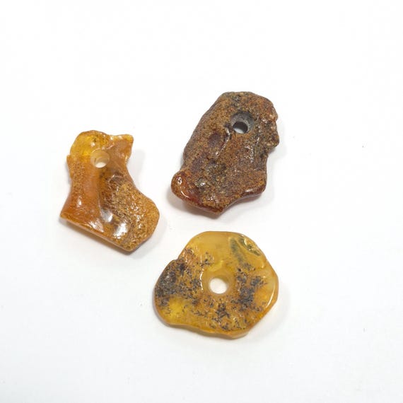 Lot of 3 Baltic Amber Pendants Brown Natural Gemstone A0452