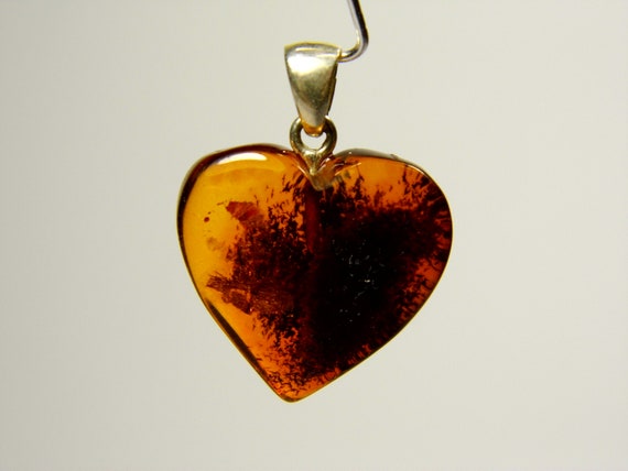 Baltic Amber Heart Pendant Charm 0.75x0.71" Brown Natural Stone Genuine 5310